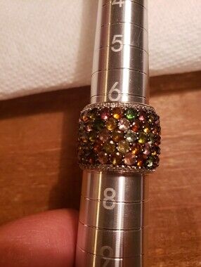Multi Tourmaline Rhodium Over Sterling Silver Ring Size 7